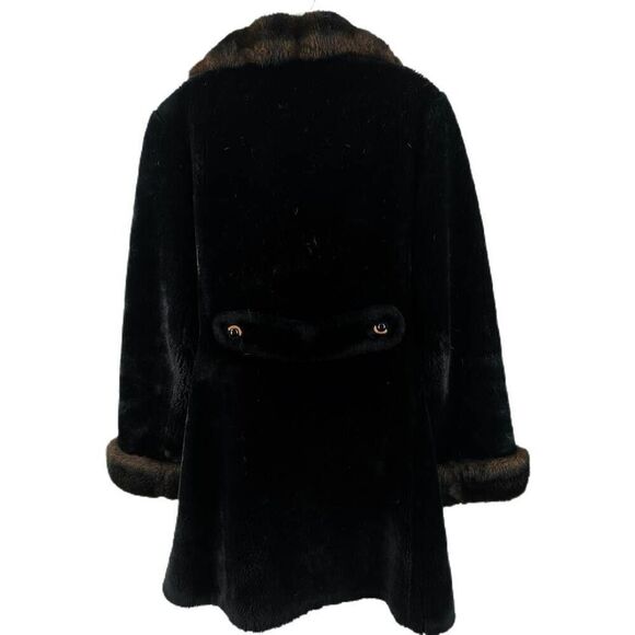 Vintage 1970s Double Breasted Black & Brown Faux Fur Coat | Borgazia by Fairmoor - Picture 2 of 13